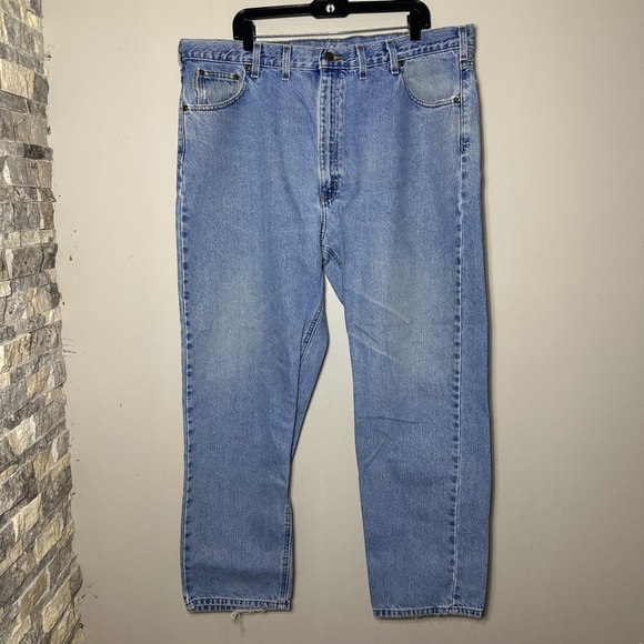 Carhartt Men's Relaxed Fit Straight Leg Flat Front Blue Denim Jeans 44X32 - Picture 1 of 11